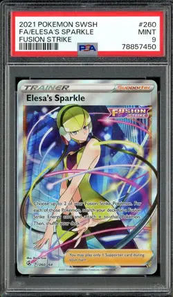 2021 Pokemon SWSH Fusion Strike Elesa's Sparkle #260/264 Full Art Trainer PSA 9 - Image 1