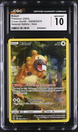 BIDOOF Crown Zenith Holo Trainer Gallery #GG29 CGC 10 Gem Mint Pokemon - Image 1