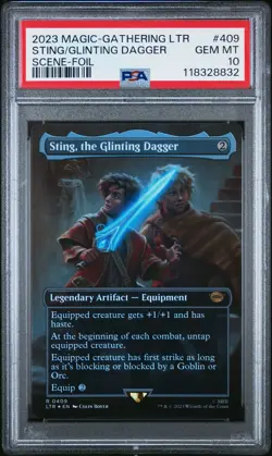 2023 MTG TALES OF MIDDLE-EARTH SCENE-FOIL #409 STING, THE GLINTING DAGGER PSA 10 - Image 1