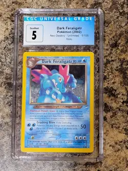 CGC 5 Dark Feraligatr Pokemon 2002 Neo Destiny Unlimited 5/105 Holo Card PSA - Image 1