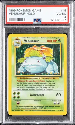 1999 POKEMON BASE SET UNLIMITED #15 VENUSAUR-HOLO PSA 4 - Image 1