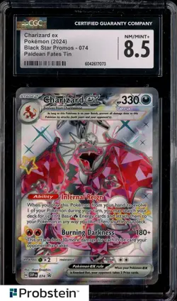 2024 Pokemon Black Star Promos #074 Charizard Ex Paldean Fates Tin CGC 8.5 - Image 1