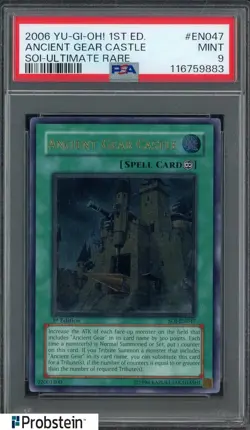 2006 Yu-Gi-Oh! 1st Ed SOI Ultimate Rare #EN047 Ancient Gear Castle PSA 9 MINT - Image 1