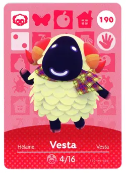 Vesta 190 - Amiibo Card - Animal Crossing Series 2 - Authentic Nintendo 4/16 - Image 1