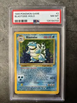 1999 Pokemon TCG Blastoise Base Set Holo Unlimited Rare Card 2/102 PSA 8 - Image 1