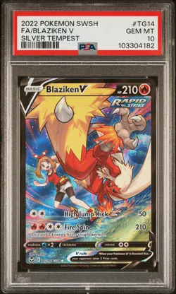 2022 POKEMON SWORD & SHIELD SILVER TEMPEST #TG14 FULL ART/BLAZIKEN V PSA 10 - Image 1