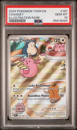 2024 POKEMON TWM EN-TWILIGHT MASQUERADE ILLUSTRATION RARE #187 CHANSEY PSA 10 - Image 1