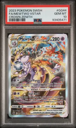 2023 POKEMON SWORD & SHIELD CROWN ZENITH #GG44 FULL ART/MEWTWO VSTAR PSA 10 - Image 1