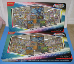 POKEMON PRISMATIC EVOLUTIONS LUCARIO TYRANITAR 2 BOXES PREMIUM COLLECTION BOX - Image 1