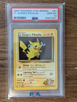 2000 Pokemon Gym Heroes Unlimited PSA 10 LT. Surge's Pikachu #81 WOTC GEM MINT - Image 1