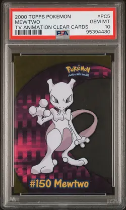2000 TOPPS POKEMON TV ANIMATION CLEAR CARDS #PC5 MEWTWO PSA 10 - Image 1