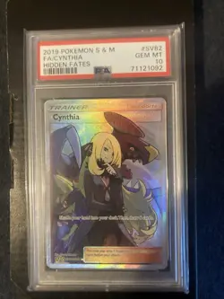 2019 POKEMON S&M FA/CYNTHIA HIDDEN FATES #SV82 PSA 10 GEM MINT HOLO POKEMON TCG - Image 1