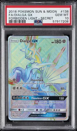 2018 POKEMON SUN & MOON FORBIDDEN LIGHT SECRET #138 FULL ART/DIALGA GX PSA 10 - Image 1