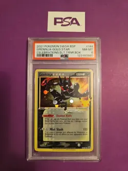 2021 Pokemon SWSH BSP Greninja Gold Star #144 Celebrations PSA 8 - Image 1