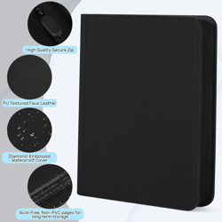 Trading Card Binder 9 Pocket, Zipper Card Collection Binder Album, Sturdy 540 S - Image 4