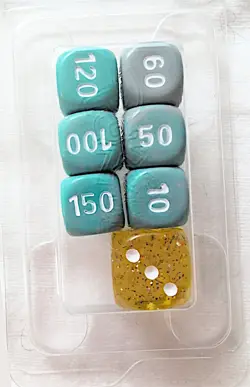 Pokemon Dice Set Trading Card Game Damage Counters Teal Yellow Glitter - Image 1