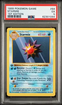 1999 POKEMON GAME 1ST ED #64 STARMIE PSA 5 - Image 1