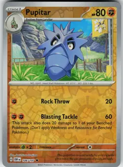 Pupitar 106/197 Reverse Holo Near Mint SV03: Obsidian Flames Pokemon card - Image 1