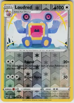 Loudred 136/185 Reverse Holo Near Mint SWSH04: Vivid Voltage Pokemon card - Image 1