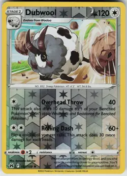 Dubwool 122/159 Reverse Holo Near Mint Crown Zenith Pokemon card - Image 1