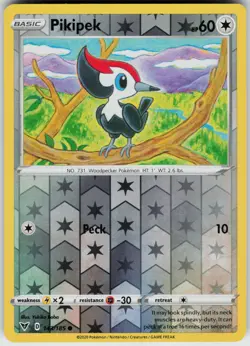 Pikipek 143/185 Reverse Holo Near Mint SWSH04: Vivid Voltage Pokemon card - Image 1