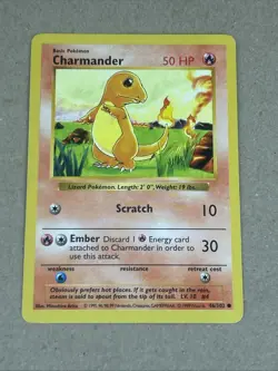 Charmander 46/102 Base Set Shadowless WOTC TCG Vintage Pokemon Card - Image 1
