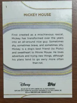 2025 DISNEY Topps Chrome YELLOW MINI DIAMONDS REFRACTOR #1 MICKEY MOUSE - Image 2