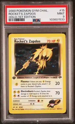 2000 POKEMON GYM CHALLENGE HOLO-1ST ED #15 ROCKET'S ZAPDOS PSA 9 - Image 1