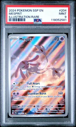 2024 POKEMON SSP EN-SURGING SPARKS ILLUSTRATION RARE #204 MESPRIT PSA 9 - Image 1