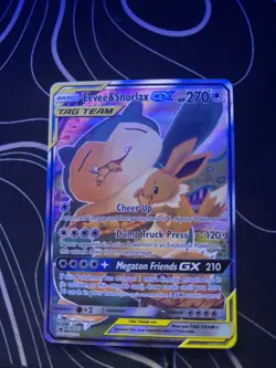 Sun & Moon #SM169 Eevee & Snorlax GX Black Star Promo TAG TEAM Pokemon #SM169 - Image 1