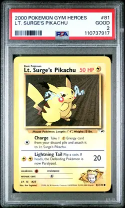 Lt. Surge'S Pikachu 2000 Pokemon Gym Heroes #81 PSA 2 NEW SLAB - Image 1