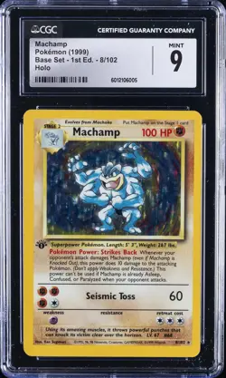 1999 POKEMON BASE SET - 1ST ED - HOLO #8/102 MACHAMP CGC 9 - Image 1