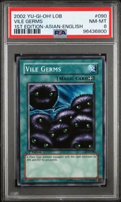 Vile Germs 1st ED 2002 YuGiOh Legend Blue Eye White Dragon LOB-090 AE PSA 8 POP1 - Image 1
