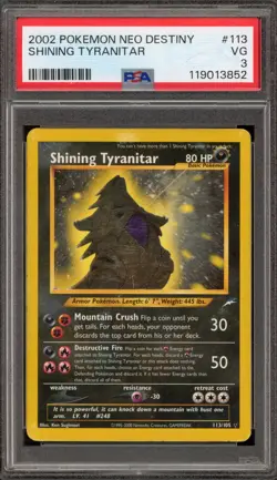Pokemon Shining Tyranitar Neo Destiny Unlimited Holo Secret Rare #113 PSA 3 - Image 1