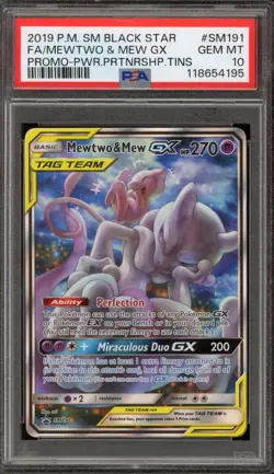 Pokemon Mewtwo & Mew GX Power Partnership Tins Full Art Promo SM191 PSA 10 - Image 1