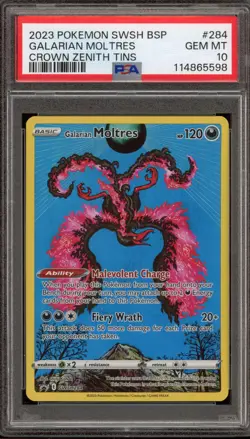 Pokemon Galarian Moltres Crown Zenith Tins Full Art Promo SWSH284 PSA 10 - Image 1