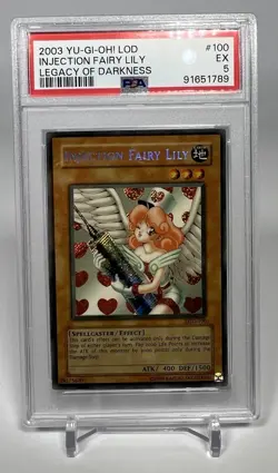 Injection Fairy Lily LOD PSA 5 Faded Ink Secret Rare #100 Yugioh 2003 - Image 1