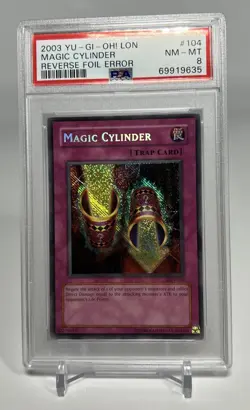 2003 Yugioh! Magic Cylinder Reverse Foil Error LON-104 PSA 8 NM-MT Foil Shift - Image 1