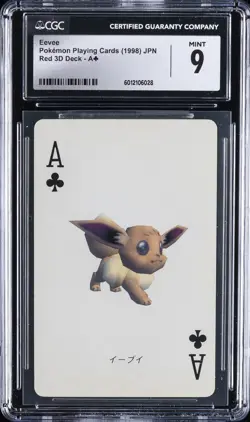 1998 POKEMON PLAYING CARDS RED 3D DECK - ACE OF CLUBS - JPN EEVEE CGC 9 - Image 1