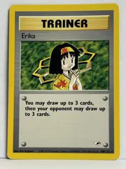 Pokemon TCG Erika 100/132 Non-Holo Rare Gym Heroes Card Vintage - Image 1