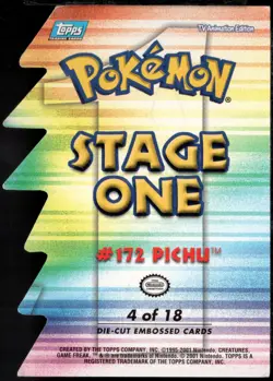 2001 Topps Pokemon Topps Johto League Champions Die Cut Embossed #4 Pichu - Image 2