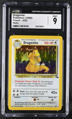 CGC 9 MINT Dragonite 1999 Fossil 4/62 Holo Pokemon Card - Image 1