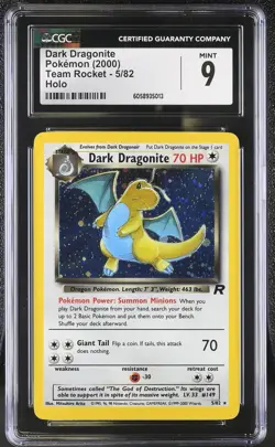 CGC 9 MINT Dark Dragonite 2000 Team Rocket 5/82 Holo Pokemon Card - Image 1