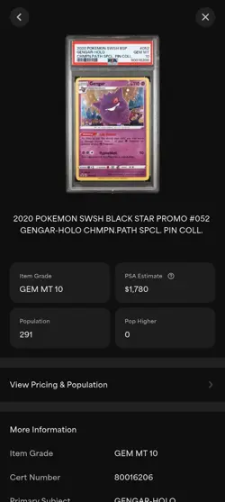 2020 Pokemon Gengar Holo Card Champions Path PSA 10 Graded Gem Mint Swsh052 - Image 5