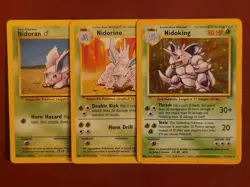 Unlimited Nidoran Male, Nidorino, and Holographic Nidoking Pokemon Cards 1999 - Image 1