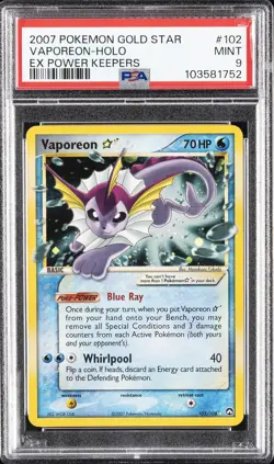 2007 POKEMON EX POWER KEEPERS GOLD STAR #102 VAPOREON-HOLO PSA 9 - Image 1