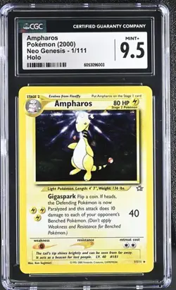 POKEMON CGC MINT+ AMPHAROS HOLO 1/111 NEO GENESIS 2000 WOTC NINTENDO - Image 1