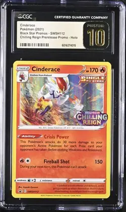 POKEMON CGC PRISTINE 10 CINDERACE PRERELEASE HOLO SWSH112 CHILLING REIGN - Image 1
