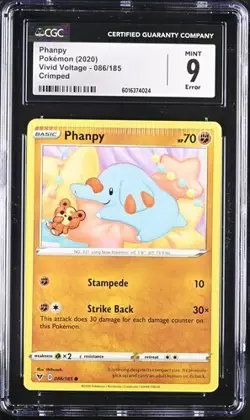 POKEMON CGC MINT PHANPY CRIMPED ERROR 086/185 VIVID VOLTAGE - Image 1