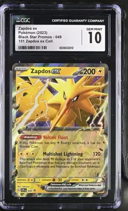 POKEMON 151 CGC 10 GEM MINT ZAPDOS EX ULTRA RARE 049 BLACK STAR PROMO - Image 1